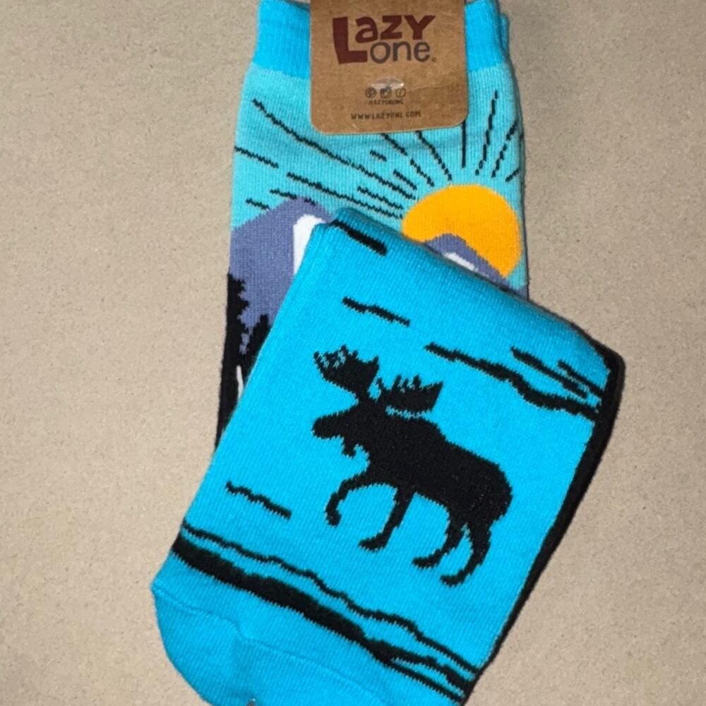 NWT Lazy One MOUNTAIN BOUND Crew Sock Unisex Women's 5-10 | Mens 4-8 blue/black - Picture 5 of 16